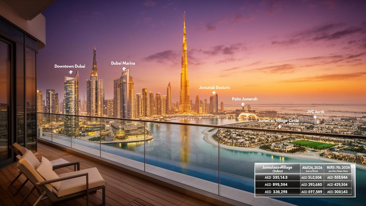 Comparer les prix de l’immobilier à Dubaï en 2026 : Downtown, Marina, Palm Jumeirah, JVC
